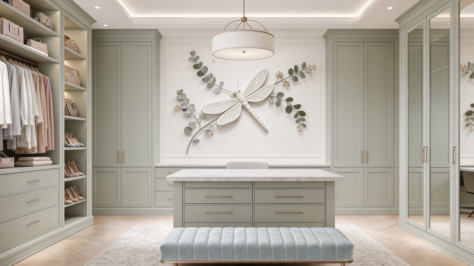 A Charlotte room with a hand-sculpted plaster relief feature wall