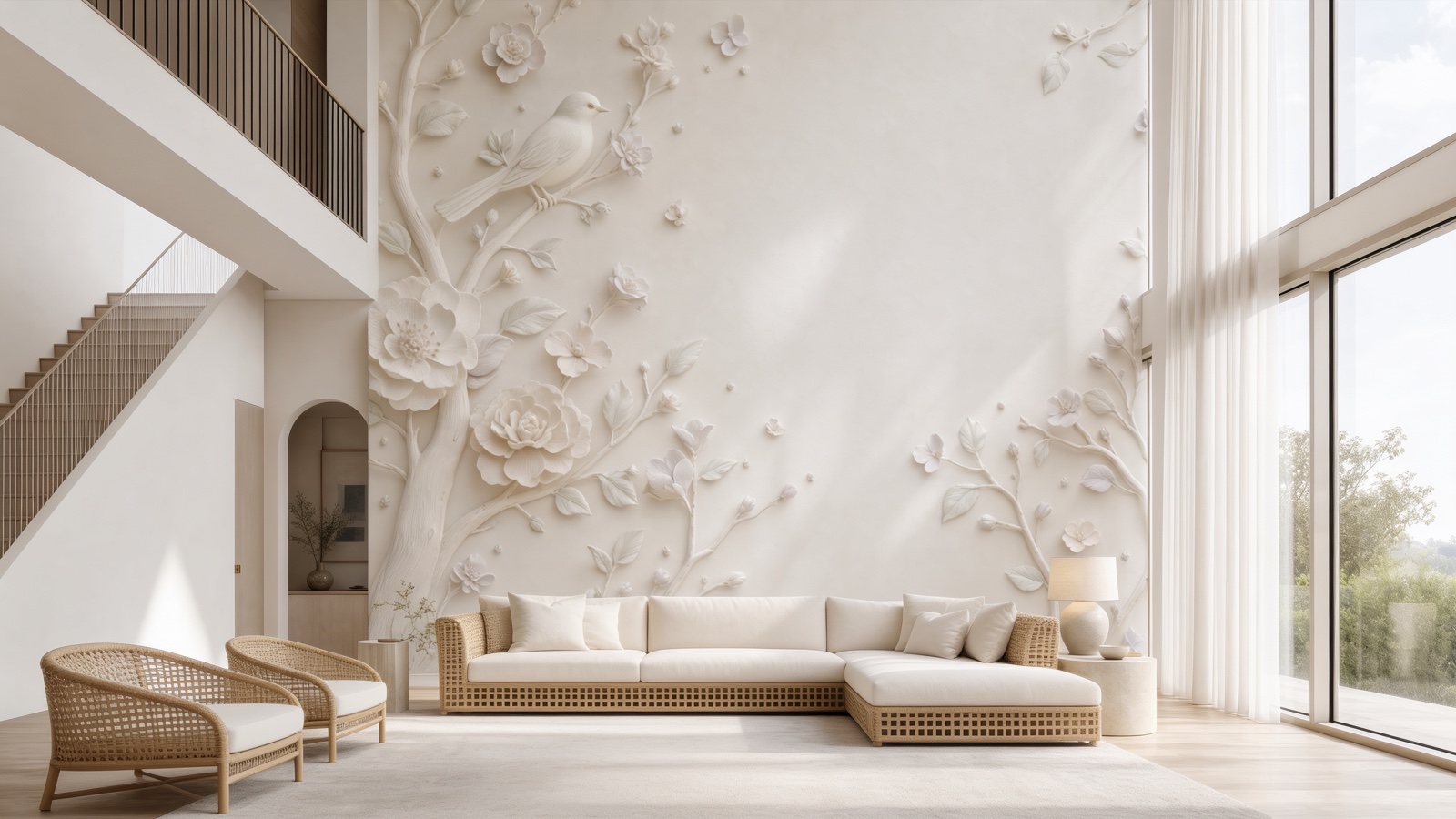 A Charlotte room with a hand-sculpted plaster relief feature wall